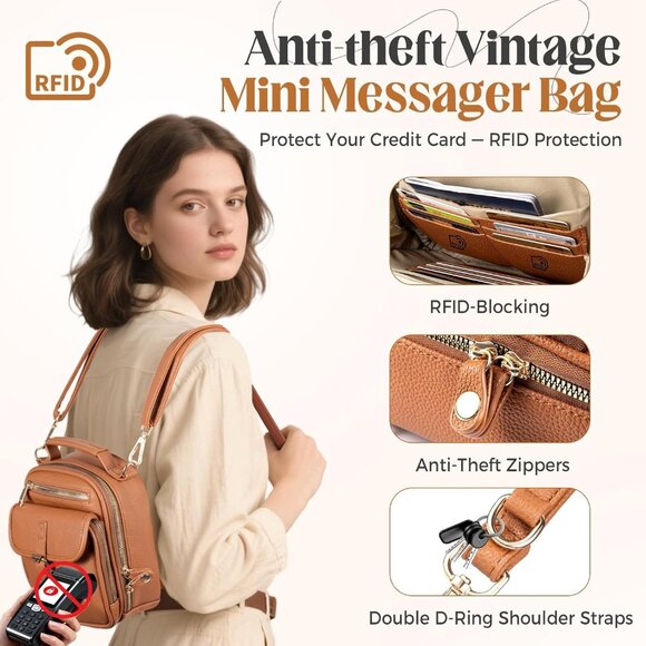 Stylish Brown Crossbody Bag for Women - Anti-Theft Design with Wallet Included - Picture 4 of 8